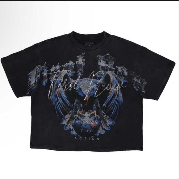 NWT Men’s Black First Row tee with design and rhinestone size small - Picture 3 of 4